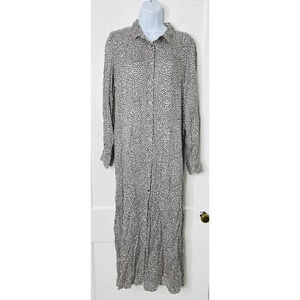 Amuse Society Maxi Dress XS/S Leopard Print Side Slit Button Up Breathable Boho